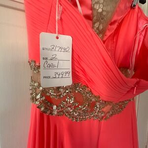 Coral Formal Dress Beaded Embellished Rhinestone Gown Prom Pageant Wedding Party